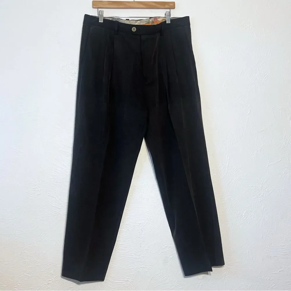 Tommy Bahama Silk Pants Mens Black Dress Casual Pleated Relax Straight Leg 38X29